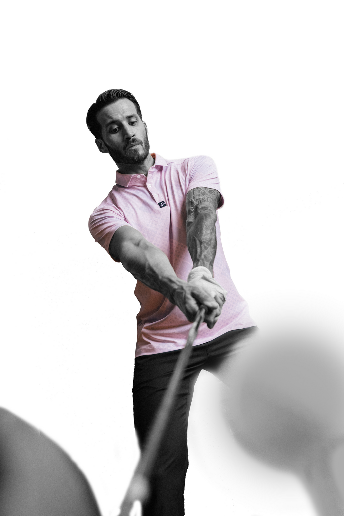 Worlds most comfy golf polo displayed on the course focusing on winning the round with mental focus from an extremely comfortable Easy Eagle golf polo shirt.